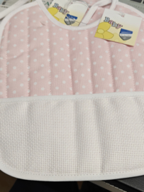 Babyslabbetje roze polkadotjes met borduurstrook