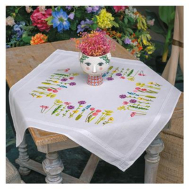 Voorgedrukt borduurpakket tafelkleed "lentebloemen"  80x80 cm