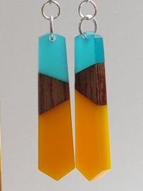 Combinatie hout en hars - hout en turquoise/oranje