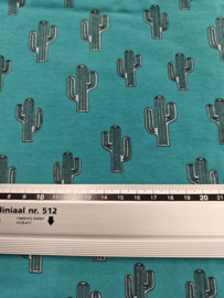 034 - Katoen Jersey (tricot) cactusjes turqouise - 140cm breed en 100 cm lang