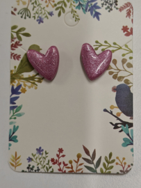 Oorsteker "Love Heart"  - roze