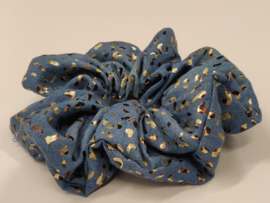 Scrunchie handmade - jeanskleur met foil
