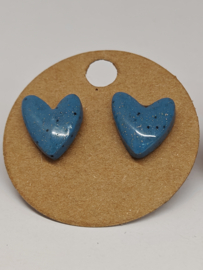 Oorsteker "Love Heart"  -  blauw met subtiel glinstertje
