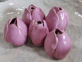 Set van 5 handgevormde tulpen  - "Pink"