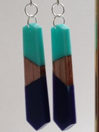 Combinatie hout en hars - hout en turquoise/donkerblauw