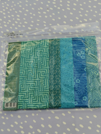 T. de Marie - FQ-pakket van 5 bij elkaar passende stofjes - turquoise blauw