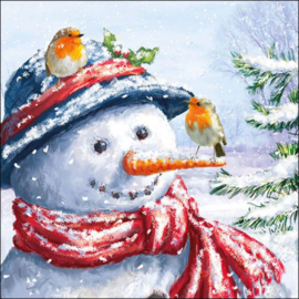 7282p Sneeuwpop met roodborstjes (5x)