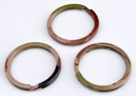Metalen sleutelhanger ring bruin / groen