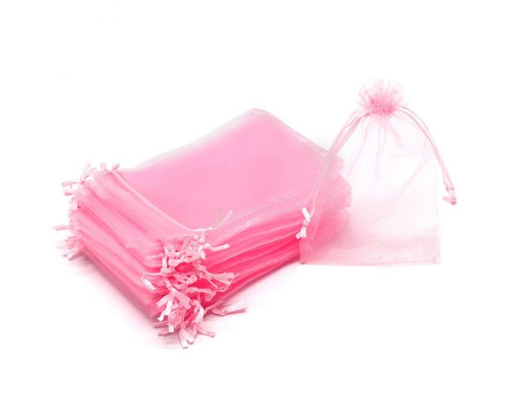 Organza zakje roze 8 x 7 cm.