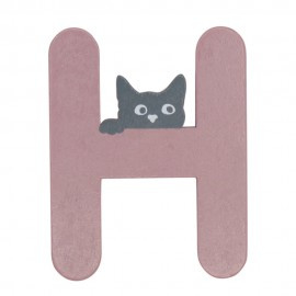 Houten kattenletter roze H