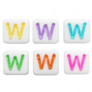 Acryl letterkraal multicolor-wit W (vierkant)