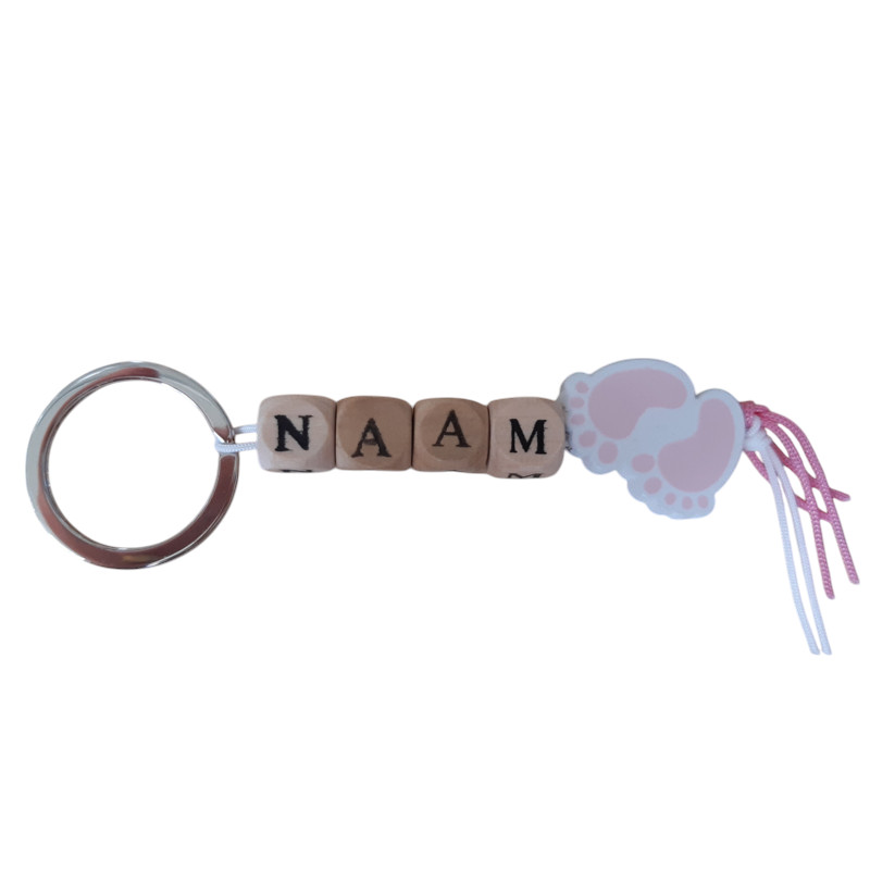 Naamsleutelhanger babyvoetjes roze