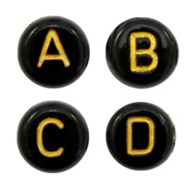 Acryl letterkralen black-gold (rond)