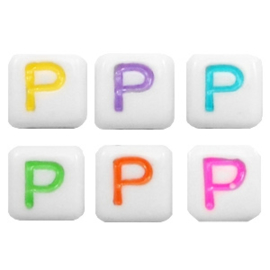 Acryl letterkraal multicolor-wit P (vierkant)