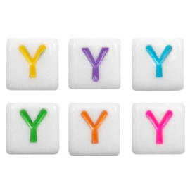 Acryl letterkraal multicolor-wit Y (vierkant)