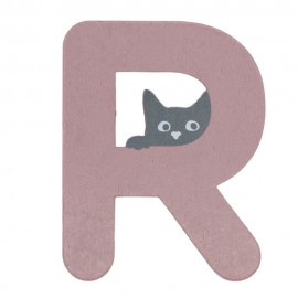 Houten kattenletter roze R