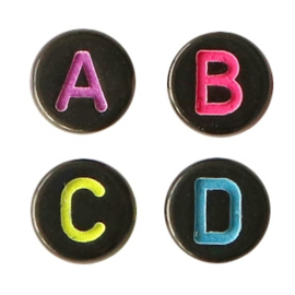 Acryl letterkralen black-rainbow (rond)