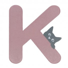 Houten kattenletter roze K