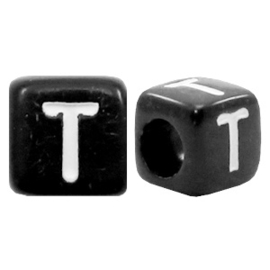 Acryl letterkraal zwart T  (vierkant)