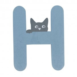 Houten kattenletter blauw H