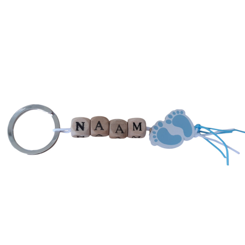 Naamsleutelhanger babyvoetjes blauw