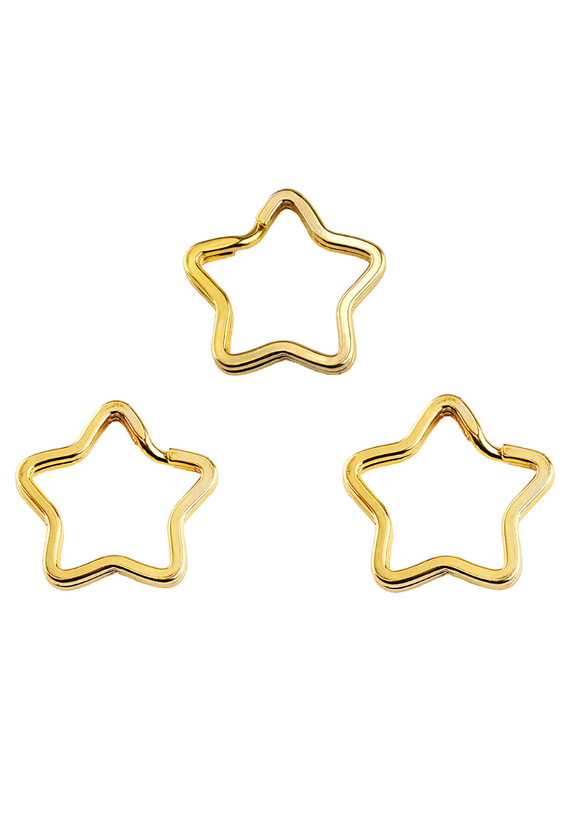 Metalen sleutelhangerring ster goudkleur 34 mm.