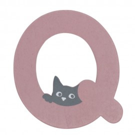 Houten kattenletter roze Q