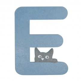 Houten kattenletter blauw E