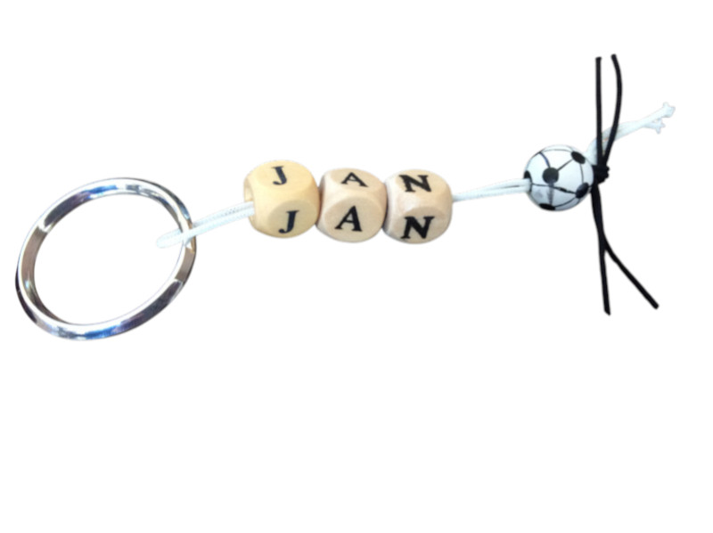 Naamsleutelhanger voetbal zwart/wit