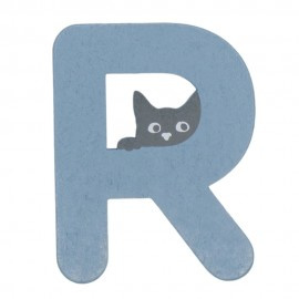 Houten kattenletter blauw R