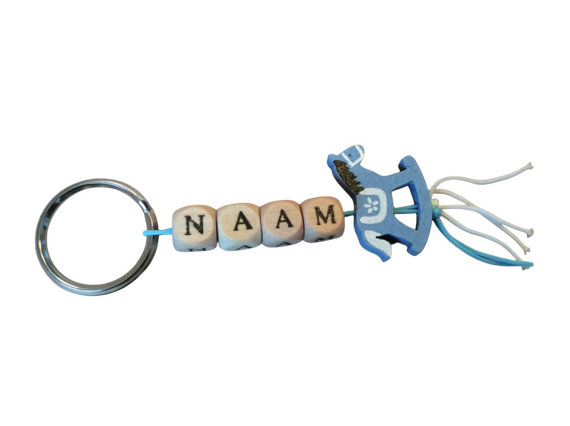 Naamsleutelhanger hobbelpaard blauw