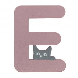 Houten kattenletter roze E