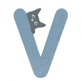 Houten kattenletter blauw V