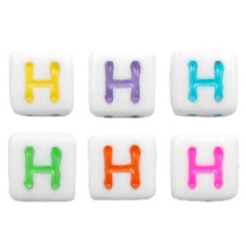 Acryl letterkraal multicolor-wit H (vierkant)