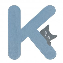 Houten kattenletter blauw K