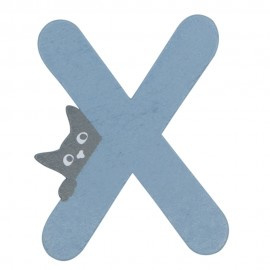 Houten kattenletter blauw X