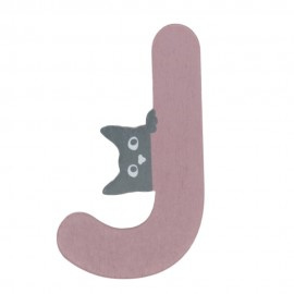 Houten kattenletter roze J