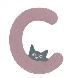 Houten kattenletter roze C