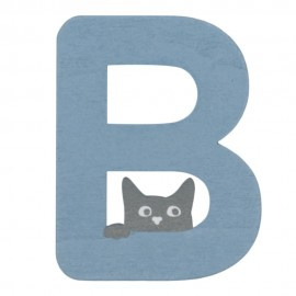 Houten kattenletter blauw B