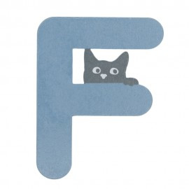 Houten kattenletter blauw F