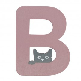 Houten kattenletter roze B