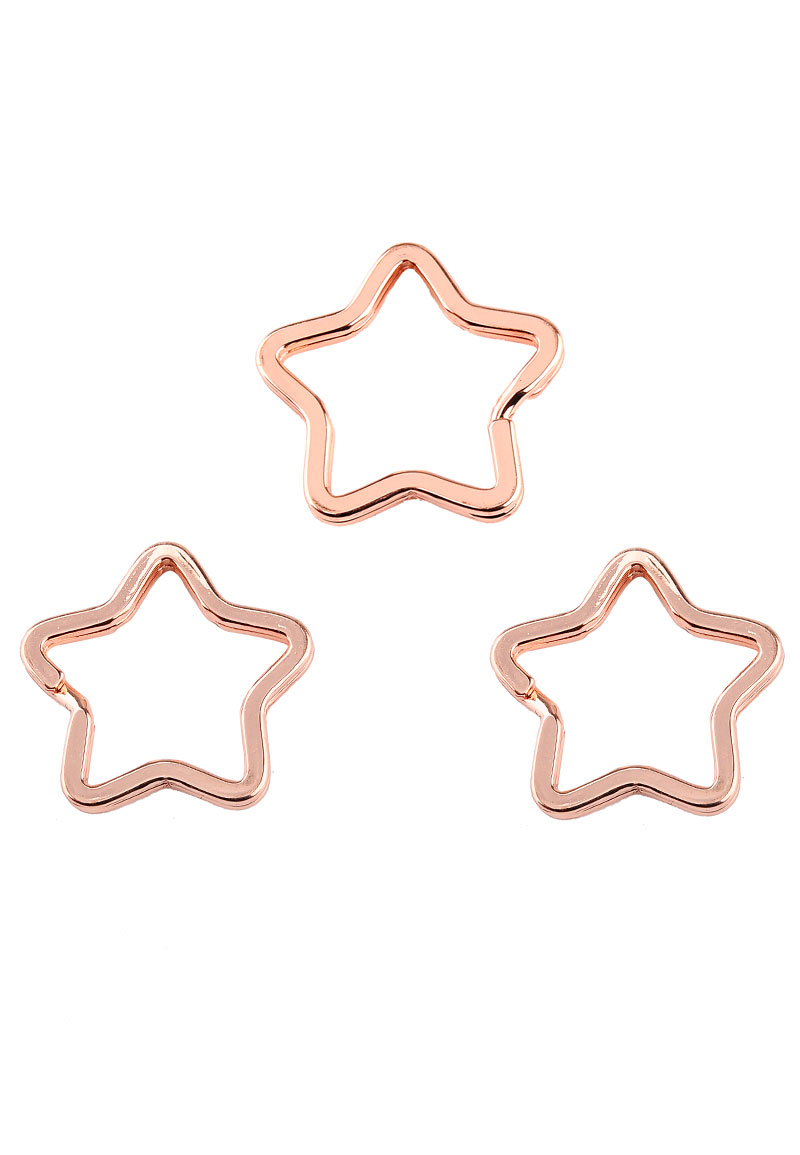 Metalen sleutelhangerring ster rose/goud kleur 34 mm.