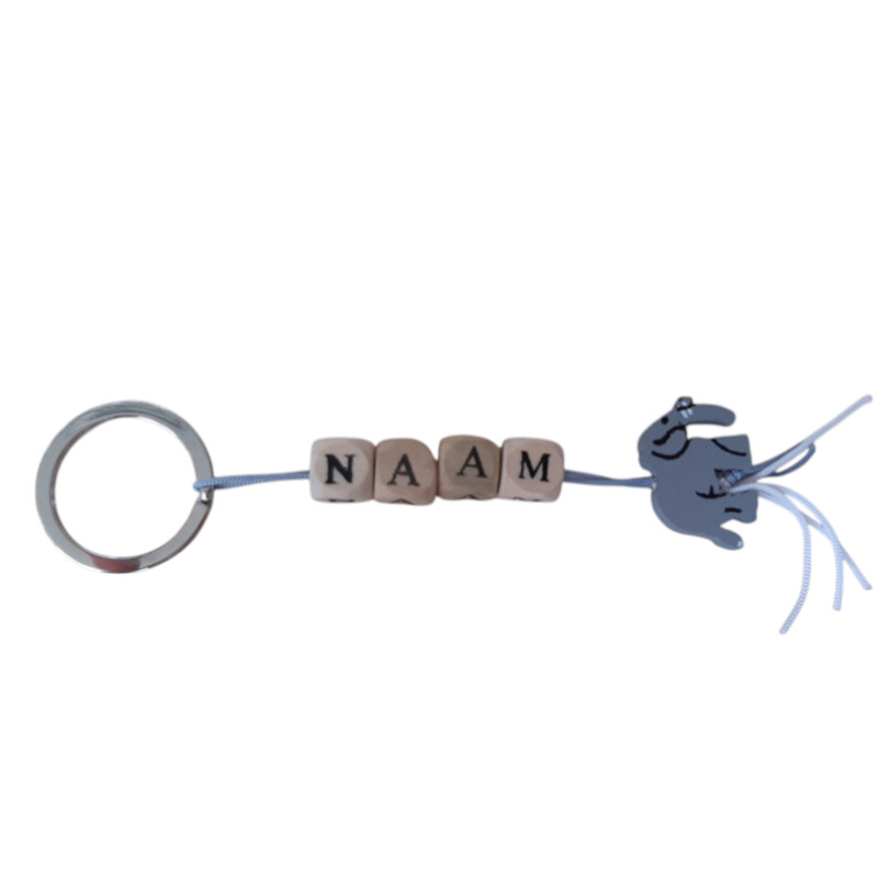 Naamsleutelhanger olifantje grijs