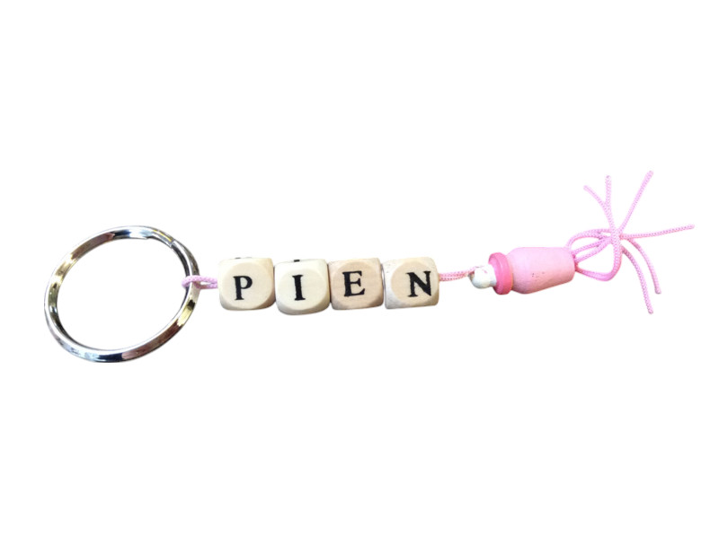 Naamsleutelhanger baby flesje roze