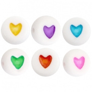 Acryl letterkraal multicolor-wit hart (rond)