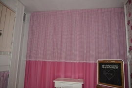 Gordijnen ruit / uni katoen roze