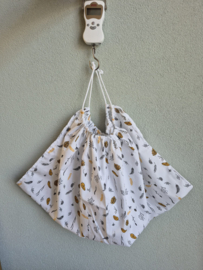 (V) Weegdoek katoen veren/bladeren wit/zwart/oker