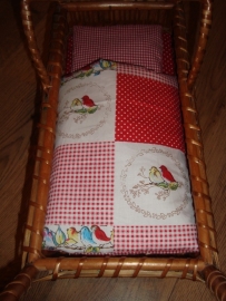 Poppenwagenbekleding rood/wit