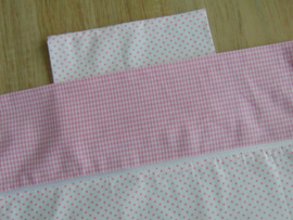 Dekbedovertrekset  katoen stippen/miniruit/lint wit/roze