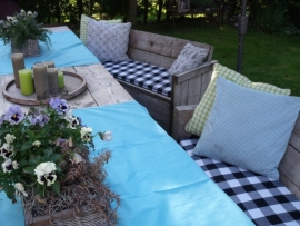 Bekleding steigerhouten tuinmeubelen ruit zwart/wit